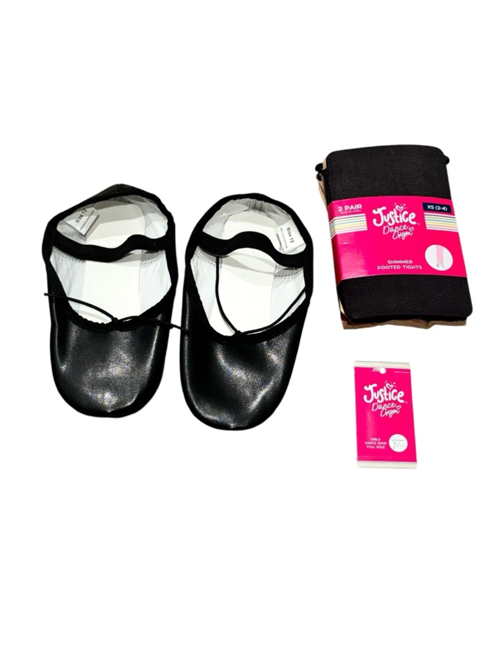 Justice Black Kids Ballet Flats with Shimmer Footed Tights